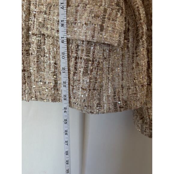 L'Agence Blazer Jacker 12 Womens Tan Beige Gold Open Front Tweed Pattern - Picture 13 of 14